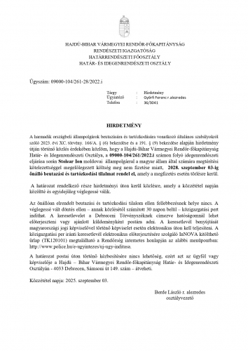 Stolear Ion Önálló BTT elrendelése